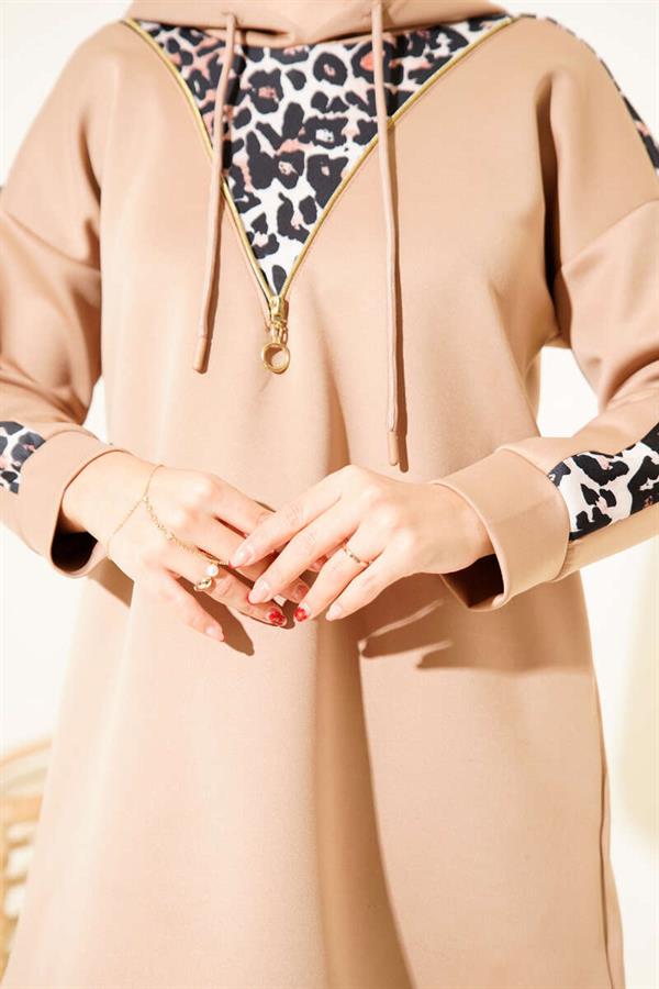 Leopard Print Hooded 2 Piece Set Latte