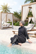 Leopard Print Modest Swimsuit Black