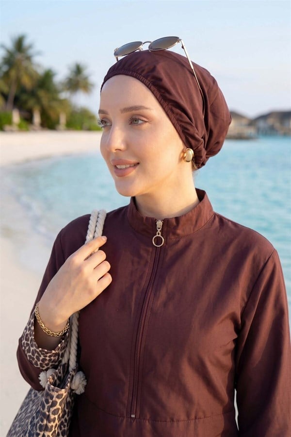 Leopard Print Hijab 3 Piece Set Swimsuit Burkini Burkini in Plum