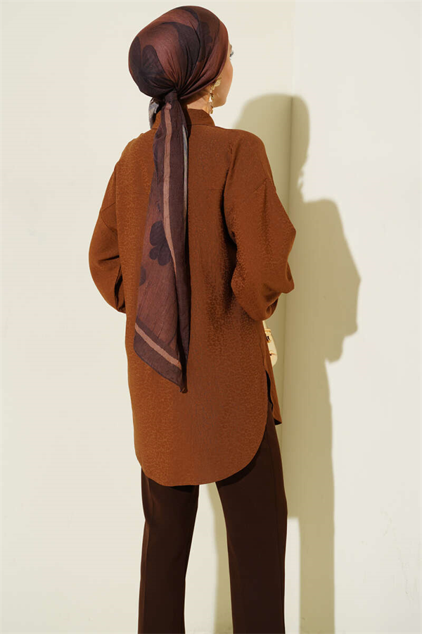 Leopard Jacquard Balloon Sleeve Shirt Chestnut