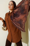 Leopard Jacquard Balloon Sleeve Shirt Chestnut