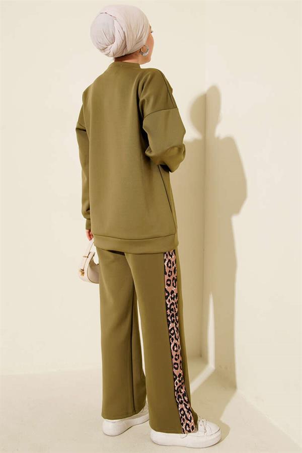 Leopard Striped Two-Piece Scuba Set in Light Green