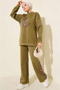 Leopard Striped Two-Piece Scuba Set in Light Green