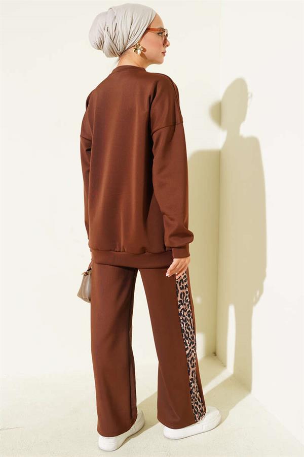 Leopard Striped Scuba 2 Piece Set Brown