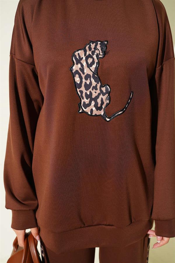 Leopard Striped Scuba 2 Piece Set Brown