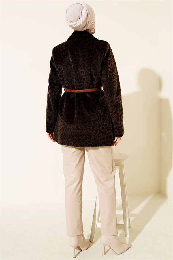 Goldfox Jacket with Leopard Print Belt, Dark Brown