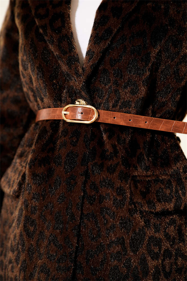 Goldfox Jacket with Leopard Print Belt, Dark Brown