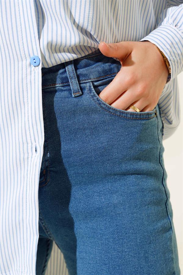 Lycra Boyfriend Jeans Medium Blue