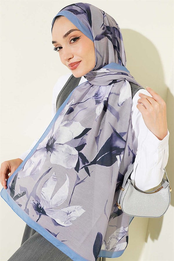 Lily Patterned Soft Scarf Baby Blue