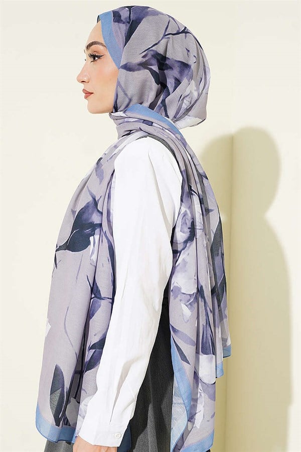 Lily Patterned Soft Scarf Baby Blue