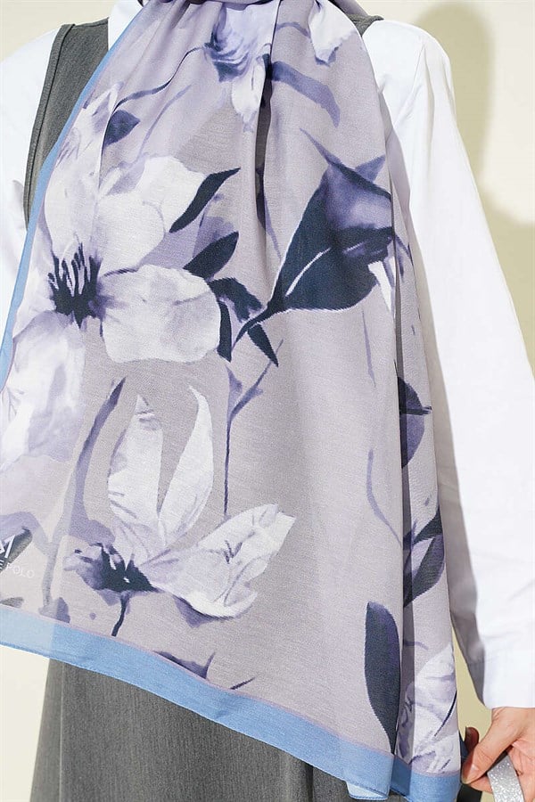 Lily Patterned Soft Scarf Baby Blue