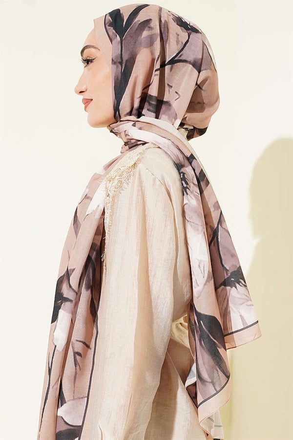 Lily Patterned Soft Shawl Beige
