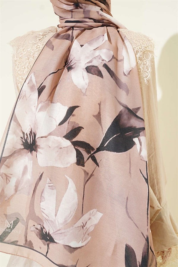 Lily Patterned Soft Shawl Beige