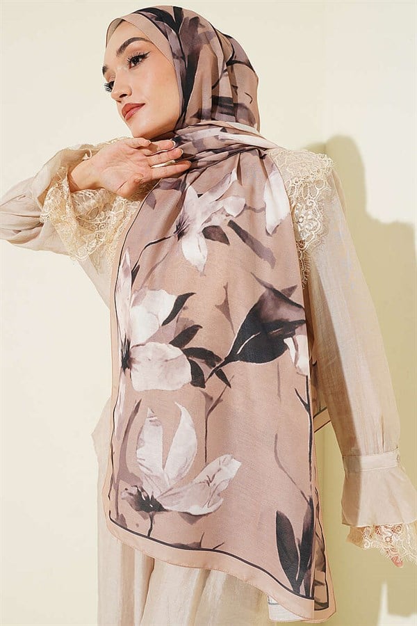 Lily Patterned Soft Shawl Beige