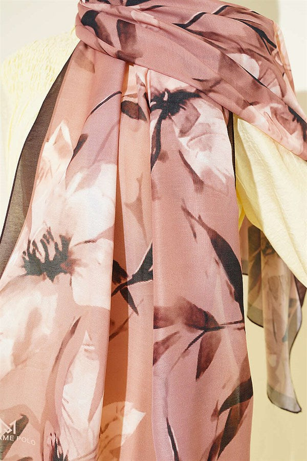 Lily Patterned Soft Scarf, Coffee