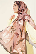 Lily Patterned Soft Scarf, Coffee