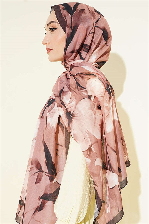 Lily Patterned Soft Scarf, Coffee