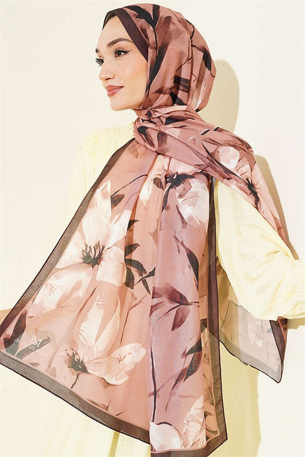 Lily Patterned Soft Scarf, Coffee