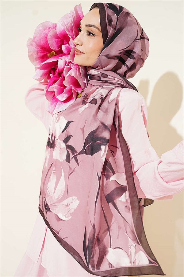 Lily Patterned Soft Shawl Chestnut