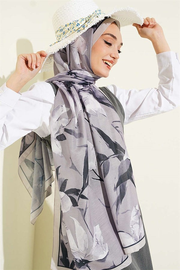 Lily Patterned Soft Scarf with Stones