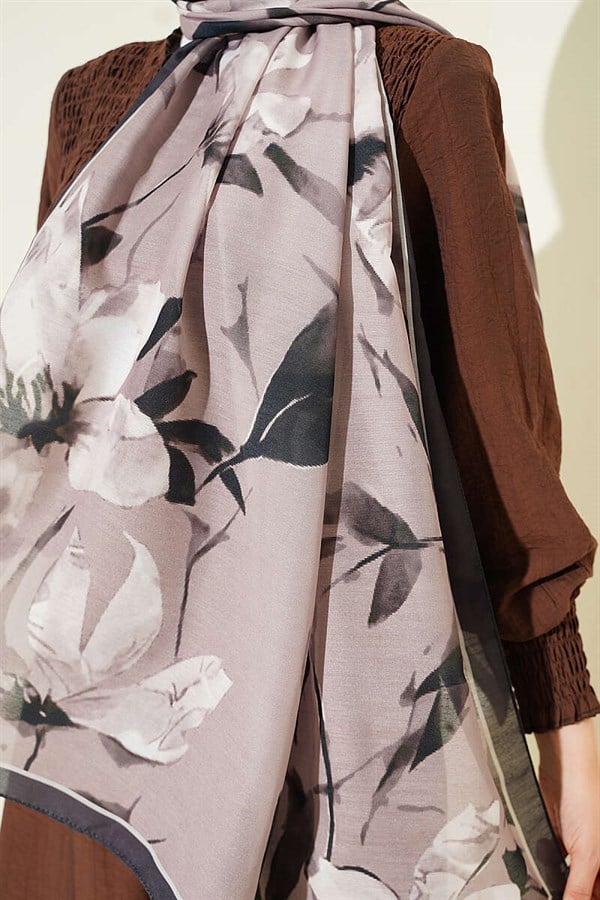 Lily Patterned Soft Scarf, Mink