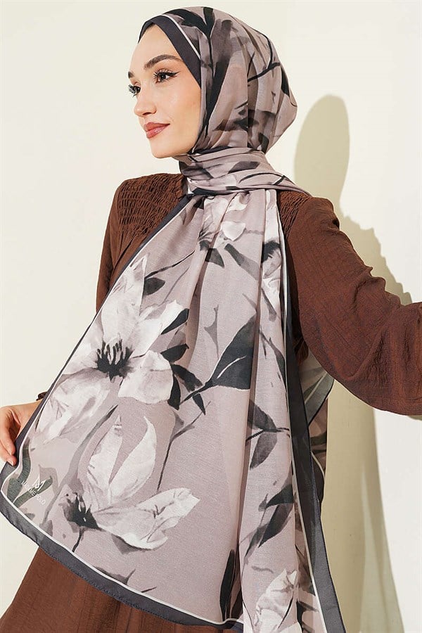 Lily Patterned Soft Scarf, Mink