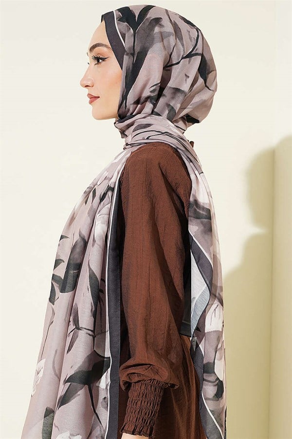 Lily Patterned Soft Scarf, Mink