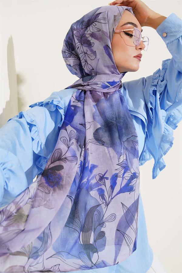 Lily Pattern Marbled Shawl Purple
