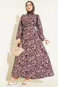 Lily Patterned Belted Dress, Coffee