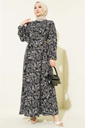 Lily Patterned Belted Dress Black