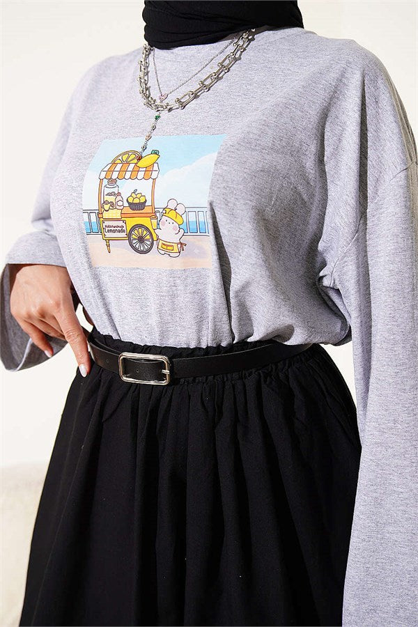 Lemon Stand Printed Tunic Melange Grey