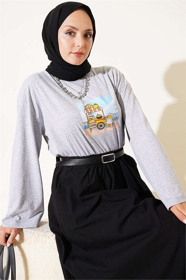 Lemon Stand Printed Tunic Melange Grey