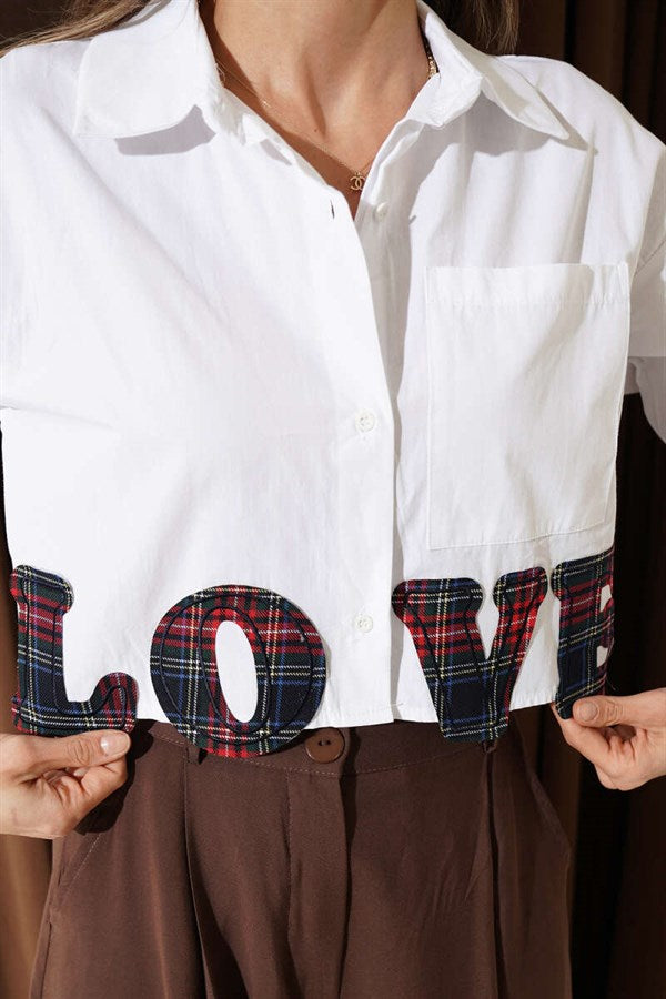 Love Embroidered Crop Shirt White