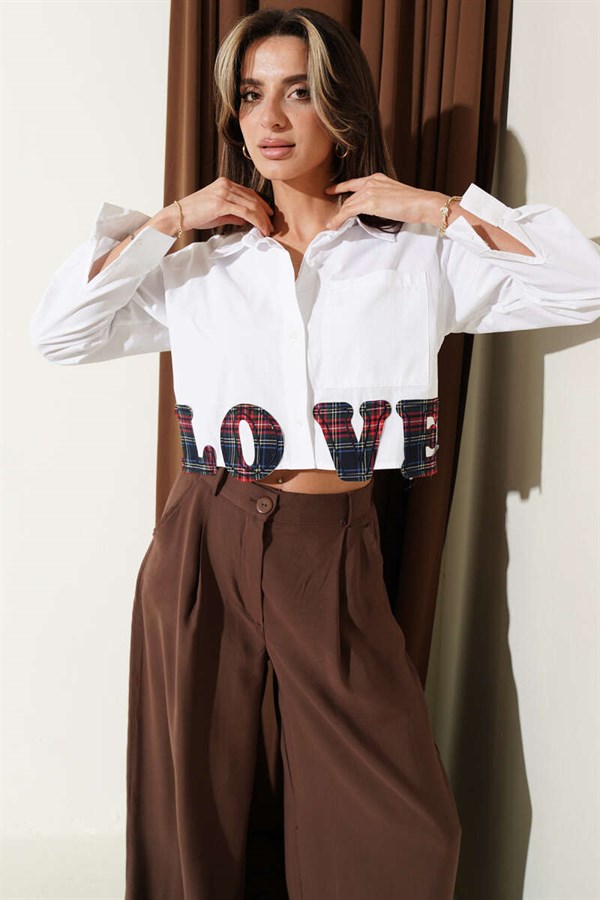Love Embroidered Crop Shirt White