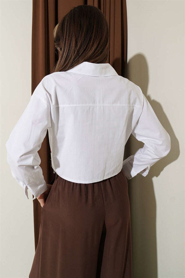 Love Embroidered Crop Shirt White