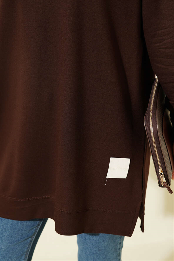 Loyşa Embroidered Basic Tunic Dark Brown