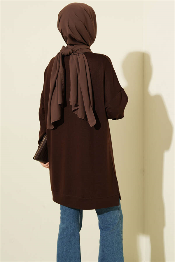 Loyşa Embroidered Basic Tunic Dark Brown