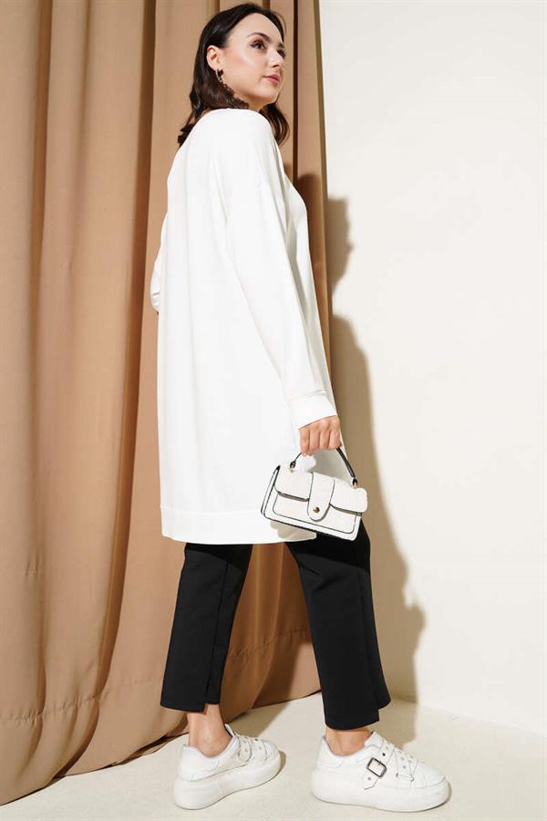 Loyşa Embroidered Basic Tunic Ecru