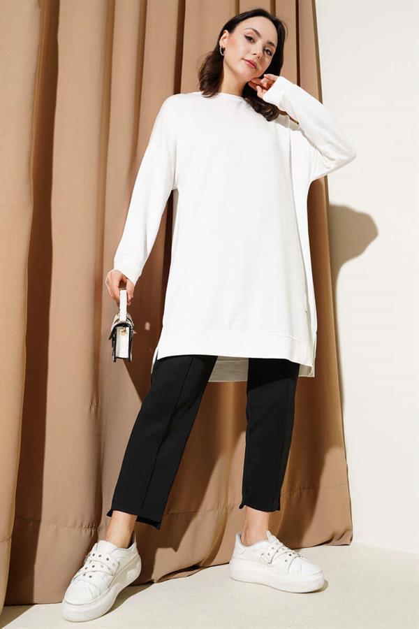 Loyşa Embroidered Basic Tunic Ecru