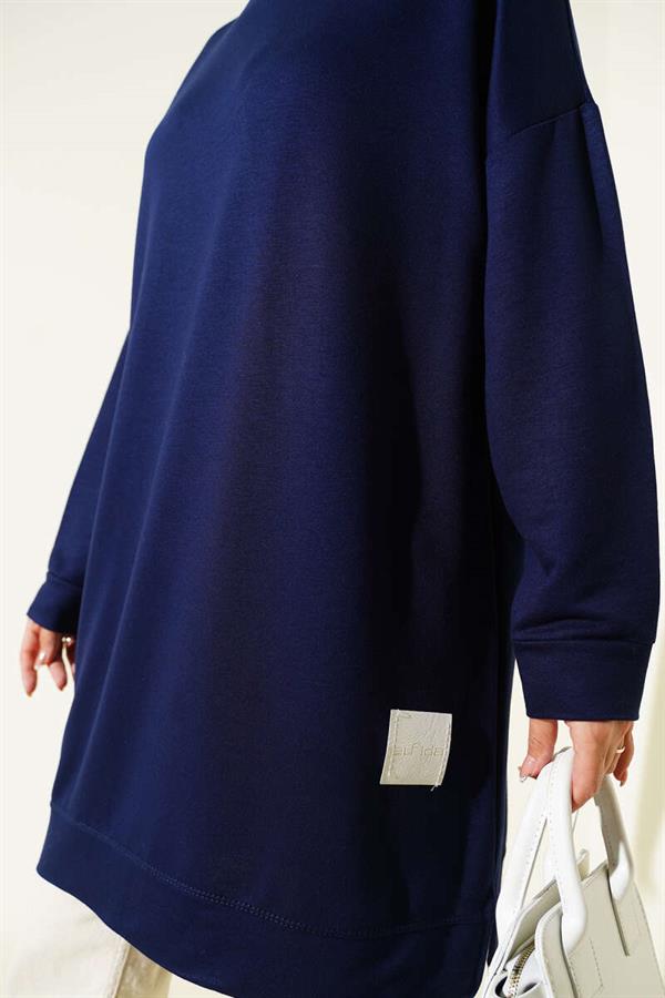 Loysha Embroidered Basic Tunic Navy Blue