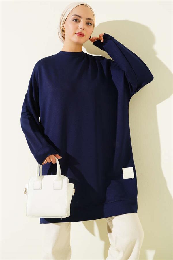 Loysha Embroidered Basic Tunic Navy Blue