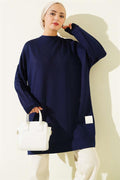 Loysha Embroidered Basic Tunic Navy Blue