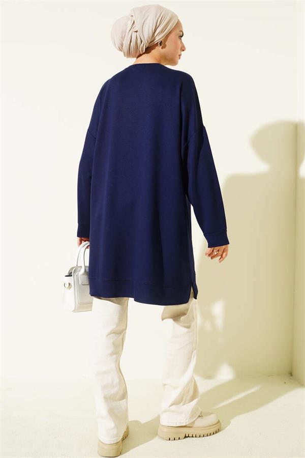 Loysha Embroidered Basic Tunic Navy Blue