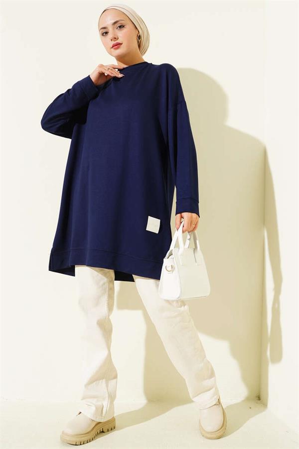 Loysha Embroidered Basic Tunic Navy Blue