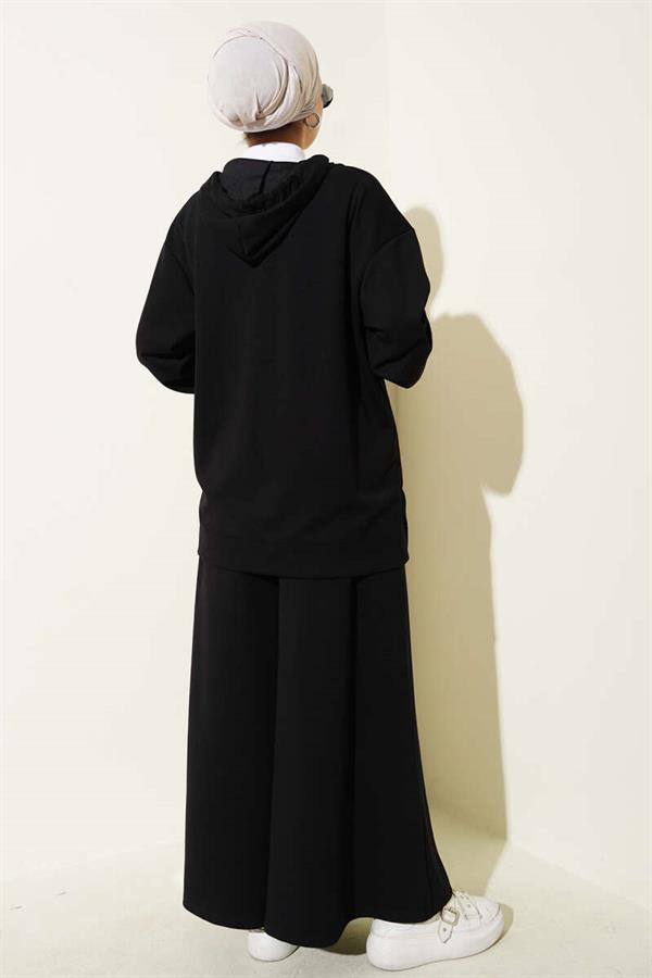 Loysha Basic Zippered Hooded 2 Piece Set Black