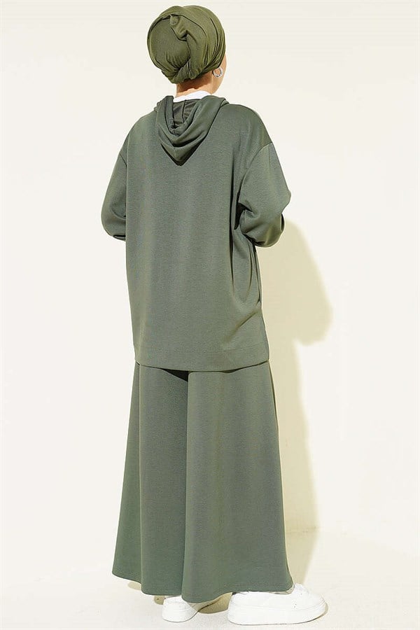 Loysa Basic Zip-Up Hooded 2 Piece Set, Khaki