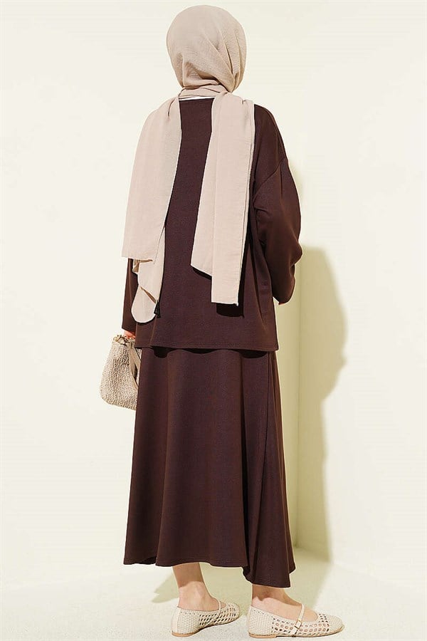 Loysa Basic Tunic and Skirt 2 Piece Set, Dark Brown