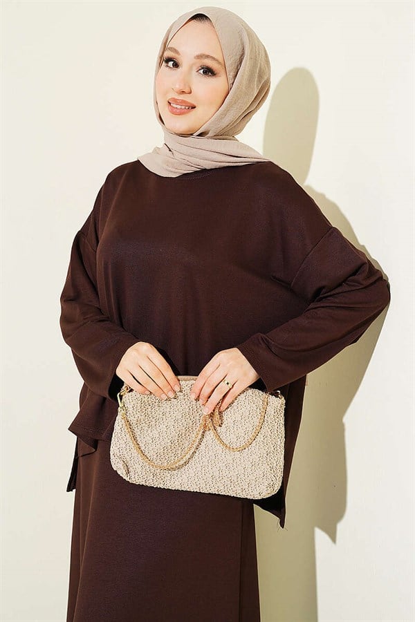 Loysa Basic Tunic and Skirt 2 Piece Set, Dark Brown