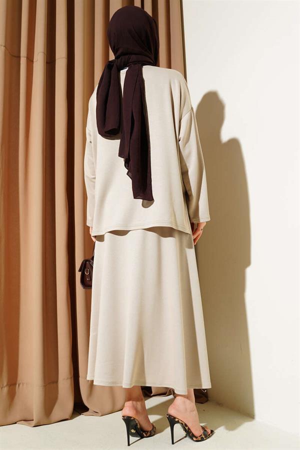 Loyşa Basic Tunic Skirt 2 Piece Set Beige