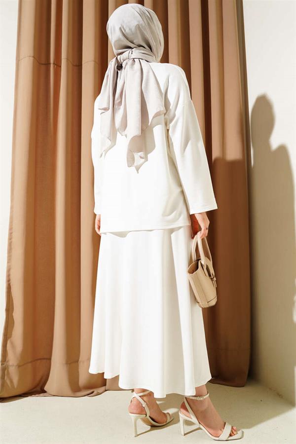 Loyşa Basic Tunic Skirt 2 Piece Set Ecru